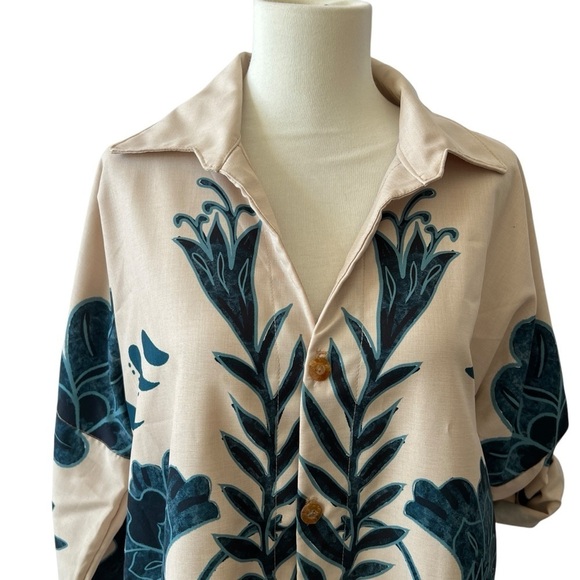 KAANA SWIMWEAR SHIRT DRESS SM OVERSIZED ROLL TAB SLEEVE FLORAL RABBIT TROPICAL - Picture 4 of 12